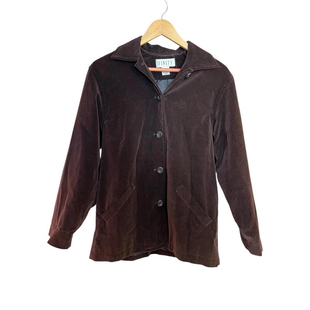 Finity Brown Velvet‎ Button Front Blazer Jacket Lined Classic Coat Women’s 8